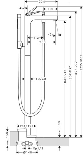 Купить купить смеситель для ванны axor citterio напольный, с рычаговой рукояткой - с текстурой, хром арт. 39471000