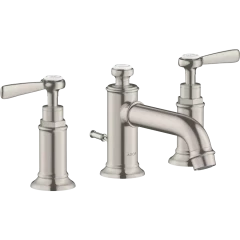 Смеситель для раковины Axor Montreux 30, на 3 отверстия, с рычаговыми рукоятками, со сливным гарнитуром, сталь арт. 16535800