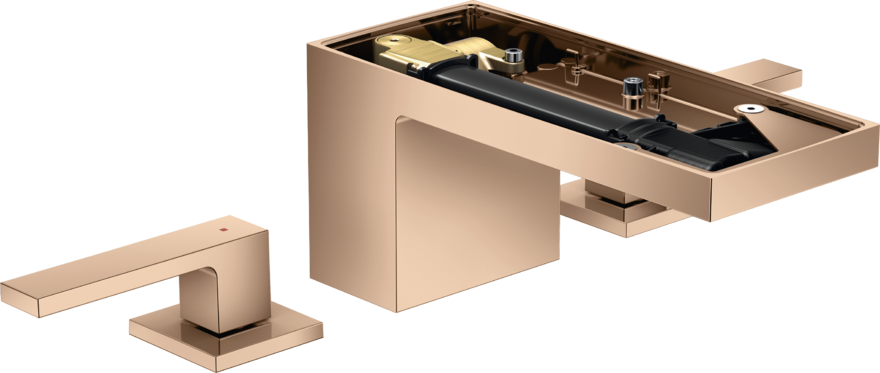 Купить купить смеситель для раковины axor myedition на 3 отверстия 70 со сливным клапаном push-open с алмазной огранкой, полированное красное золото арт. 47052300