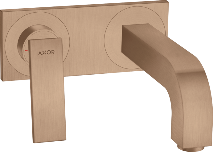Купить купить смеситель для раковины axor citterio настенный, с рычаговой рукояткой, изливом 220 мм, с панелью, матовое красное золото арт. 39119310