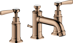 Смеситель для раковины Axor Montreux 30, на 3 отверстия, с рычаговыми рукоятками, со сливным гарнитуром, полированное красное золото арт. 16535300