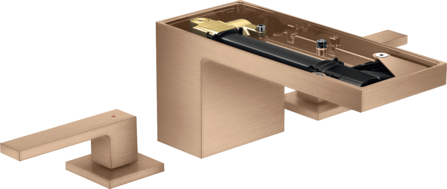 Купить купить смеситель для раковины axor myedition на 3 отверстия 70 со сливным клапаном push-open с алмазной огранкой, матовое красное золото арт. 47052310