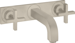 Смеситель для раковины AXOR Citterio на 3 отверстия, скрытого монтажа, с изливом 226 мм, с крестообразными рукоятками, с панелью, матовый никель арт. 39144820