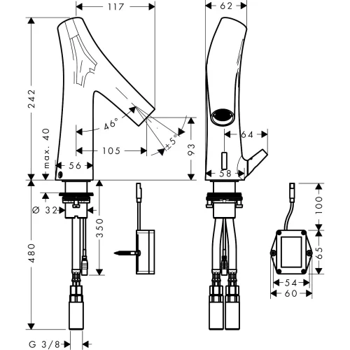 Купить купить смеситель для раковины axor starck organic, электронный, с регулировкой температуры, питание от батареек, шлифованное золото арт. 12171250