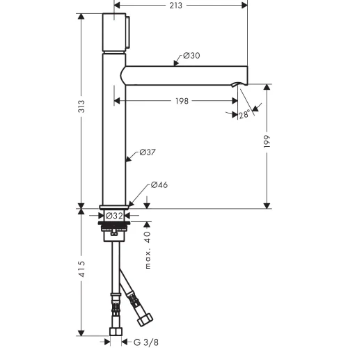 Купить купить смеситель для раковины axor uno select 200, с незапираемым сливным набором, шлифованный никель арт. 45013820