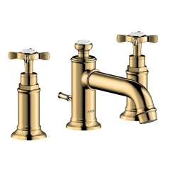 Смеситель для раковины Axor Montreux 30, на 3 отверстия, с крестообразными рукоятками, со сливным гарнитуром, полированная бронза арт. 16536130