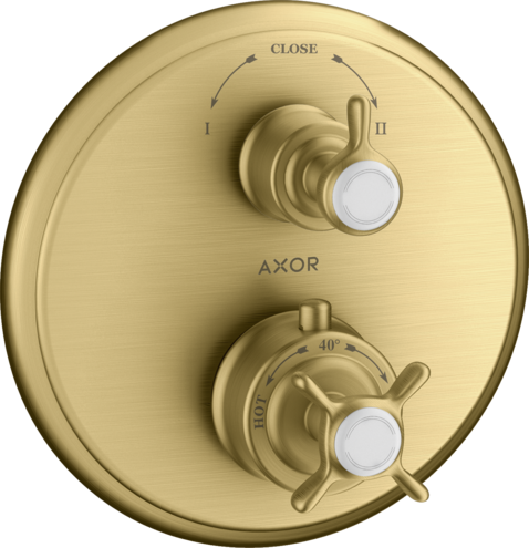 Купить купить термостат axor montreux, с запорным/переключающим вентилем, с крестообразной рукояткой, шлифованное золото арт. 16820250