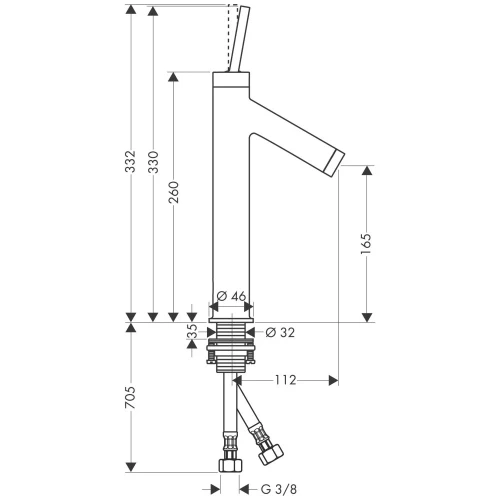 Купить купить смеситель для раковины axor starck 170, однорычажный, с тонкой рукояткой, с не запираемым сливным набором, сталь арт. 10123800