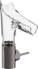 Смеситель для раковины Axor Starck V, однорычажный, 140, со стеклянным изливом, с фасетной огранкой, с не запираемым сливным набором, шлифованный черный, хром арт. 12123340