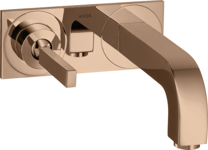 Купить купить смеситель для раковины axor citterio настенный, с тонкой рукояткой, с изливом 160 мм, с панелью, полированное красное золото арт. 39112300