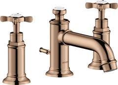 Смеситель для раковины Axor Montreux 30, на 3 отверстия, с крестообразными рукоятками, со сливным гарнитуром, полированное красное золото арт. 16536300