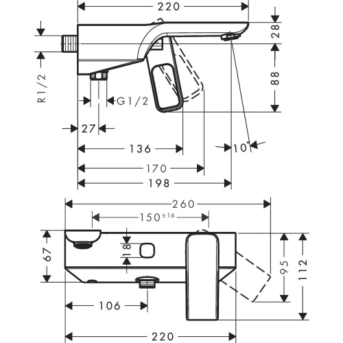 Купить купить смеситель для ванны axor urquiola, однорычажный, внешнего монтажа, полированное золото арт. 11420990
