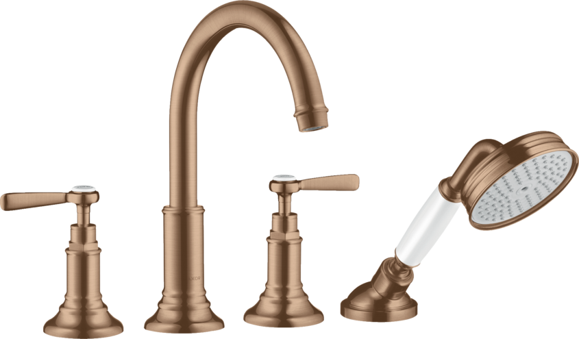 Купить купить смеситель для ванны axor montreux, на 4 отверстия, монтаж на плитку, с рычаговыми рукоятками, шлифованное красное золото арт. 16554310