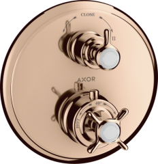 Термостат Axor Montreux, с запорным/переключающим вентилем, с крестообразной рукояткой, полированное красное золото арт. 16820300