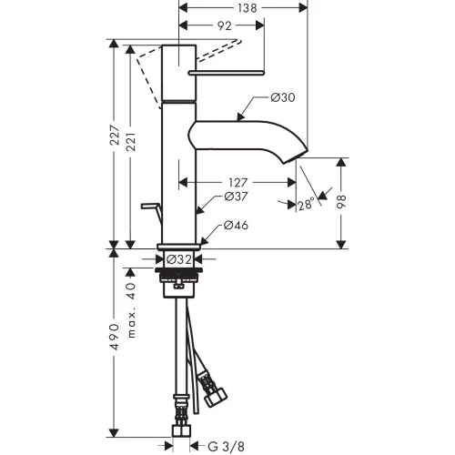 Купить купить смеситель для раковины axor uno 100 с рукояткой-петлей, со сливным гарнитуром, шлифованный никель арт. 38023820