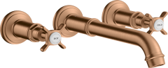 Смеситель для раковины Axor Montreux, на 3 отверстия, скрытого монтажа, с изливом 165-225 мм, с крестообразными рукоятками, шлифованная бронза арт. 16532140