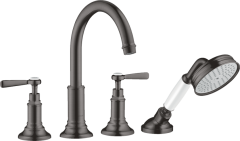 Смеситель для ванны Axor Montreux, на 4 отверстия, монтаж на плитку, с рычаговыми рукоятками, шлифованный черный, хром арт. 16554340