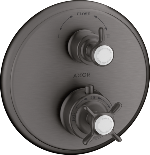 Купить купить термостат axor montreux, с запорным/переключающим вентилем, с крестообразной рукояткой, шлифованный черный, хром арт. 16820340