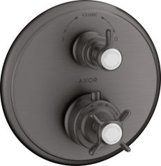 Термостат Axor Montreux, с запорным/переключающим вентилем, с крестообразной рукояткой, шлифованный черный, хром арт. 16820340