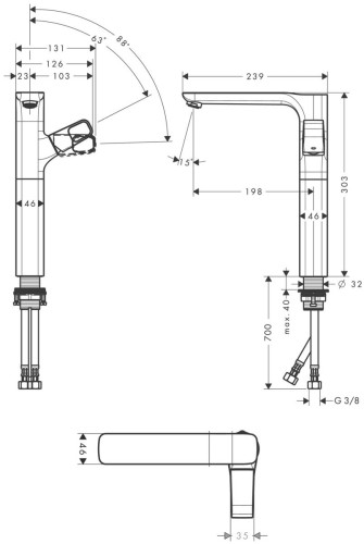 Купить купить смеситель axor urquiola для раковины в форме таза без донного клапана под сталь арт. 11035800