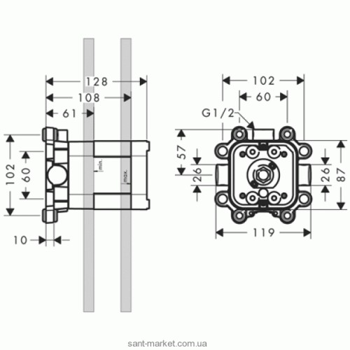 Купить купить скрытая часть верхнего душа axor showersolutions 240 мм x 240 мм для скрытого монтажа 1/2 арт. 10921180
