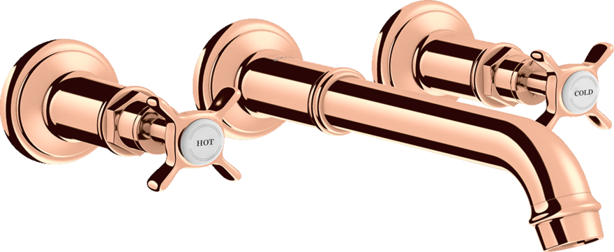 Купить купить смеситель для раковины axor montreux, на 3 отверстия, скрытого монтажа, с изливом 165-225 мм, с крестообразными рукоятками, полированное красное золото арт. 16532300