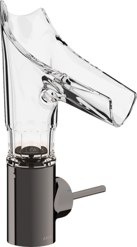 Купить купить смеситель для раковины axor starck v, однорычажный, 140, со стеклянным изливом, с фасетной огранкой, с не запираемым сливным набором, полированный черный, хром арт. 12123330