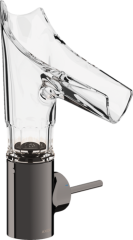 Смеситель для раковины Axor Starck V, однорычажный, 140, со стеклянным изливом, с фасетной огранкой, с не запираемым сливным набором, полированный черный, хром арт. 12123330