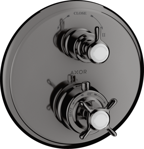 Купить купить термостат axor montreux, с запорным/переключающим вентилем, с крестообразной рукояткой, полированный черный, хром арт. 16820330