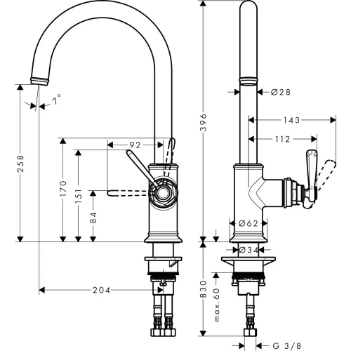 Купить купить смеситель для кухни axor montreux 260, однорычажный, с поворотным изливом, шлифованное золото арт. 16580250