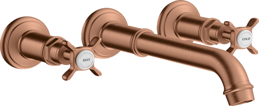 Купить купить смеситель для раковины axor montreux, на 3 отверстия, скрытого монтажа, с изливом 165-225 мм, с крестообразными рукоятками, шлифованное красное золото арт. 16532310