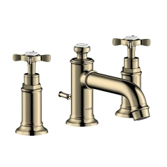 Смеситель для раковины Axor Montreux 30, на 3 отверстия, с крестообразными рукоятками, со сливным гарнитуром, полированный никель арт. 16536830