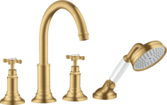 Смеситель для ванны Axor Montreux, на 4 отверстия, монтаж на плитку, с крестообразными рукоятками, шлифованное золото арт. 16544250