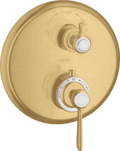 Купить купить термостат axor montreux, с запорным/переключающим вентилем, с рычаговой рукояткой, шлифованное золото арт. 16821250