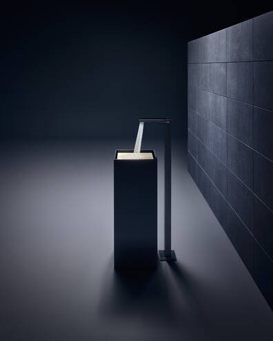 Купить купить смеситель для раковины axor myedition напольный со сливным клапаном push-open без панели, матовый черный, хром арт. 47042340