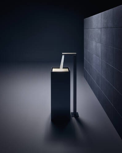 Купить купить смеситель для раковины axor myedition напольный со сливным клапаном push-open без панели, матовый черный, хром арт. 47042340