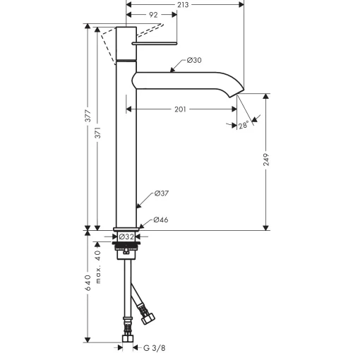 Купить купить смеситель для раковины axor uno 250, с рукояткой-петлей, с незапираемым сливным набором, хром арт. 38034000