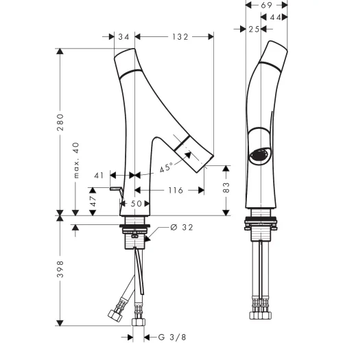 Купить купить смеситель для раковины axor starck organic 80, с двумя рукоятками, со сливным гарнитуром, шлифованная бронза арт. 12010140
