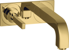 Смеситель для раковины AXOR Citterio настенный, с тонкой рукояткой, с изливом 160 мм, с панелью, полированное золото арт. 39112990