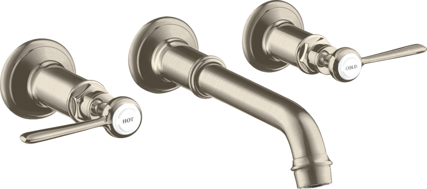 Купить купить смеситель axor montreux для раковины на 3 отверстия для скрытого монтажа с рычаговыми рукоятками розетками и изливом 222 мм настенный монтаж и для скрытого монтажа, шлифованный никель арт. 16534820