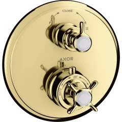 Термостат Axor Montreux Ecostat E, с запорным/переключающим вентилем, с крестообразной рукояткой, полированная медь арт. 16820930