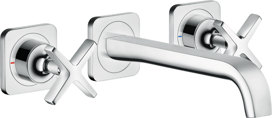 Купить купить смеситель для раковины настенный axor citterio e на 3 отверстия, с изливом 220 мм, с отдельными розетками, хром арт. 36107000
