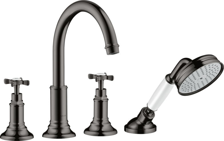 Купить купить смеситель для ванны axor montreux, на 4 отверстия, монтаж на плитку, с крестообразными рукоятками, полированный черный, хром арт. 16544330