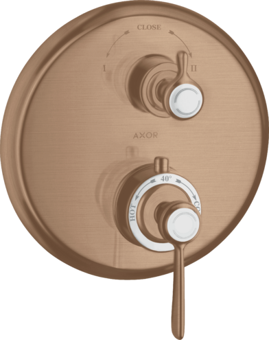 Купить купить термостат axor montreux, с запорным/переключающим вентилем, с рычаговой рукояткой, шлифованное красное золото арт. 16821310
