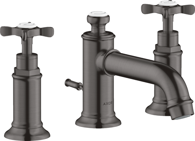 Купить купить смеситель для раковины axor montreux 30, на 3 отверстия, с крестообразными рукоятками, со сливным гарнитуром, шлифованный черный, хром арт. 16536340