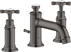 Смеситель для раковины Axor Montreux 30, на 3 отверстия, с крестообразными рукоятками, со сливным гарнитуром, шлифованный черный, хром арт. 16536340