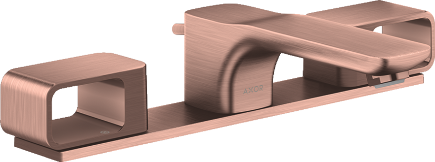 Купить купить смеситель для раковины axor urquiola 50, на 3 отверстия, с панелью, со сливным гарнитуром, шлифованное красное золото арт. 11040310