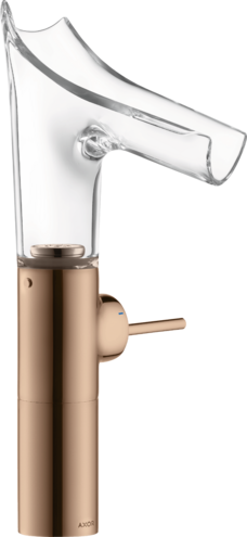 Купить купить смеситель для раковины axor starck v, однорычажный, 220, со стеклянным изливом, для накладной раковины, полированное красное золото арт. 12114300