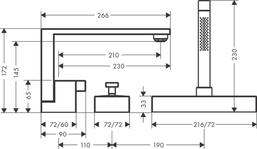 Купить купить смеситель на край ванны axor edge на 3 отверстия с алмазной огранкой, полированное красное золото арт. 46431300