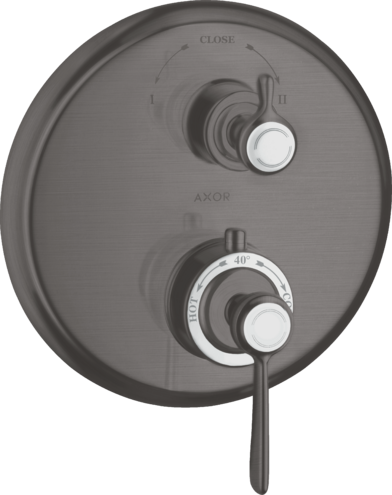 Купить купить термостат axor montreux, с запорным/переключающим вентилем, с рычаговой рукояткой, шлифованный черный, хром арт. 16821340